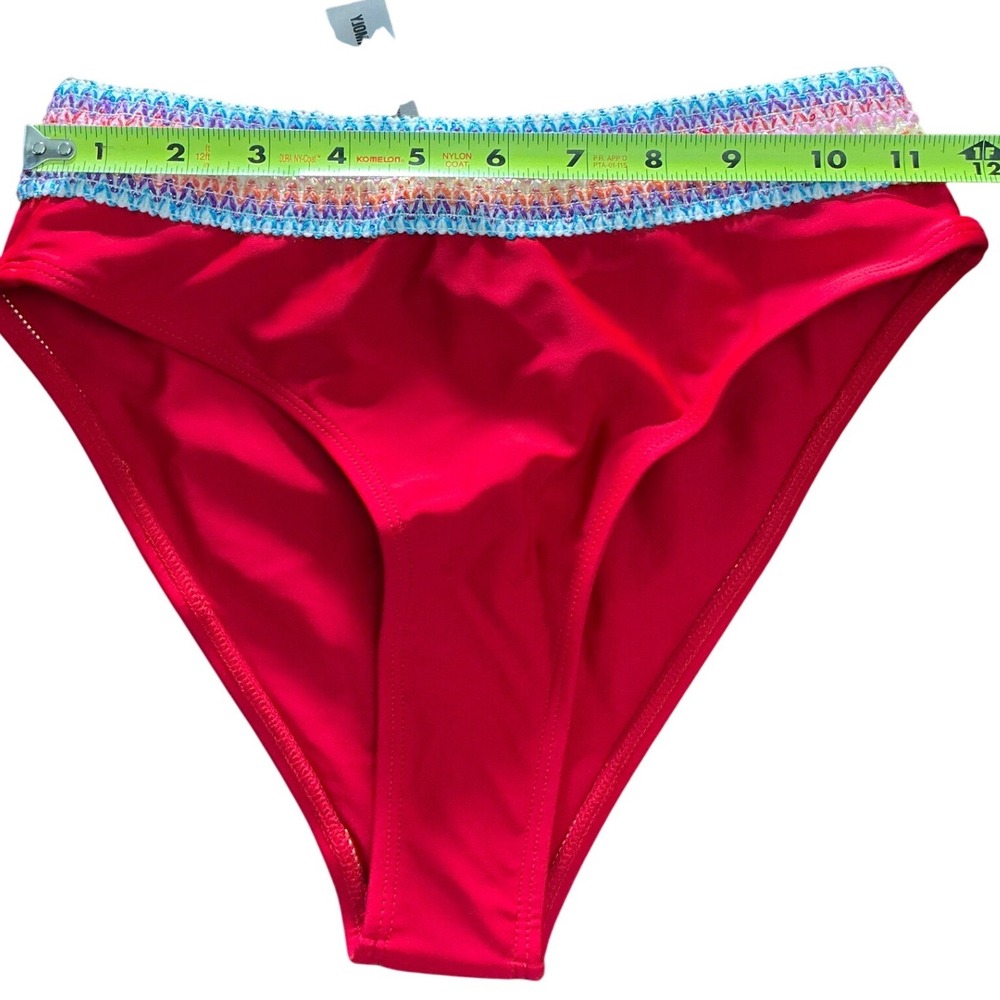 SEAMOLY Red Boho Rainbow Trim Bikini‎ Set High Waisted XS Beach Pool Gym Cruise - Picture 7 of 12